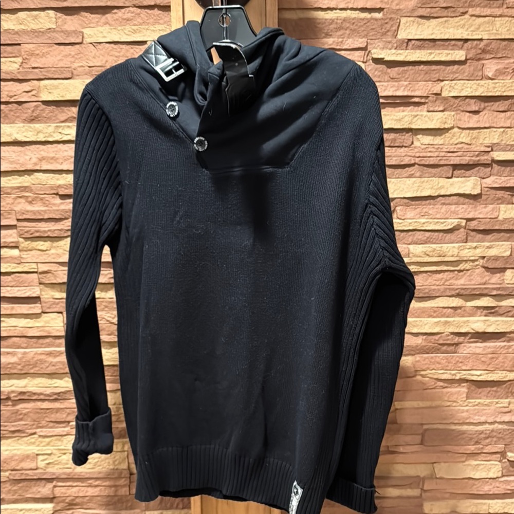 Men's Black Sweater with Button Detail